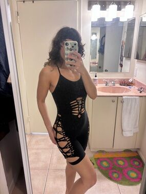 SHEIN Black Strappy Cutout Jumpsuit Romper
